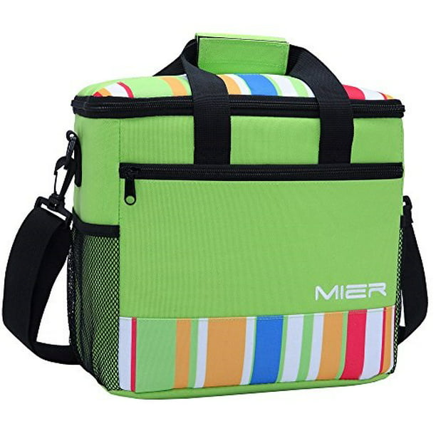 MIER 24-can Large Capacity Soft Cooler Tote Insulated Lunch Bag Green Stripe ...